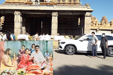 BY Vijayendra, son of Karnataka CM BS Yediyurappa, at a Mysore temple