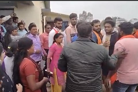 Bajrang Dal attacking Belur Prayer Hall in November 2021.