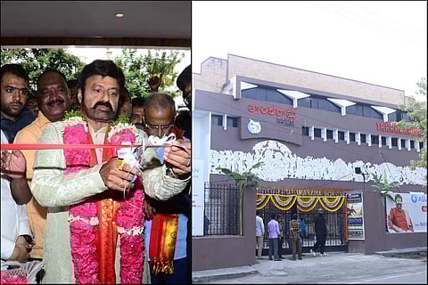 Balakrishna inaugurating the renovated Tarakarama theatre