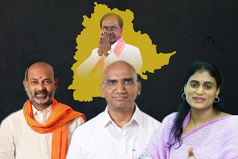 A collage of opposition leaders and CM KCR