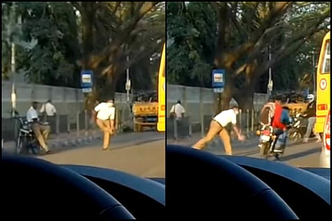 Watch: Bengaluru traffic cop hurls shoe at two bike riders not wearing helmets