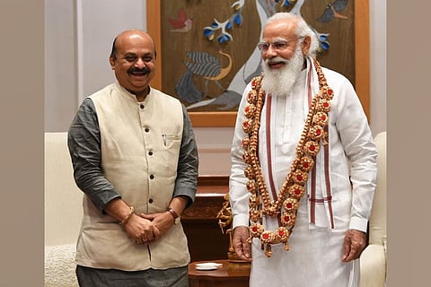 A file picture of Basavaraj Bommai with PM Modi: In three yrs, Karnataka BJP govt spent over Rs 260 cr on hosting VIP guests
