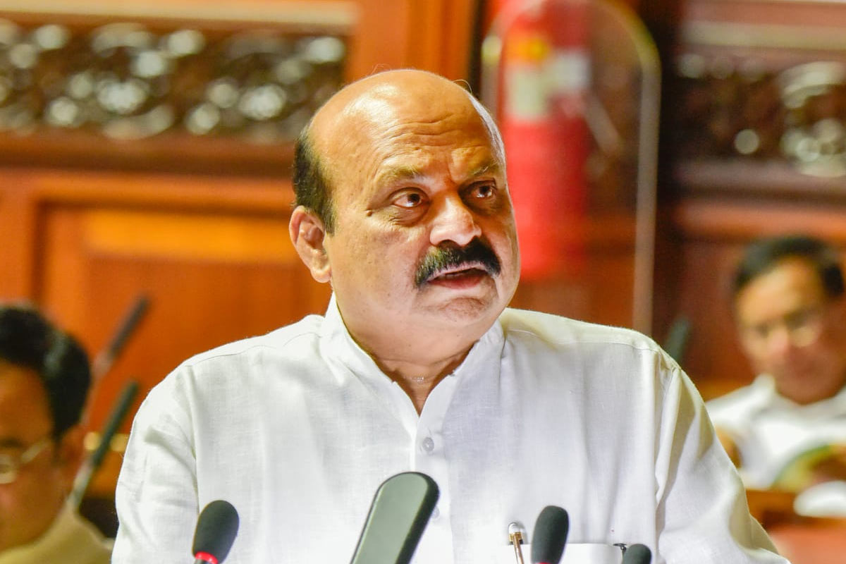 basavaraj bommai in front of a mic