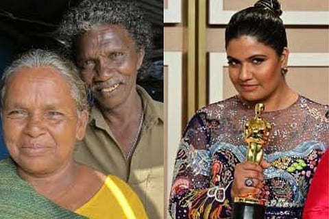 Bellie and Bomman of Elephant Whisperers and director Kartiki Gonsalves