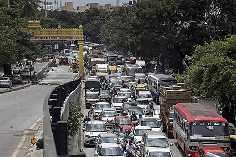 Representative image of a Bengaluru road with heavy traffic