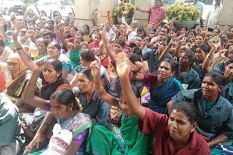No pay for three months, no sick leaves: Bengaluru’s pourakarmikas protest outside BBMP office