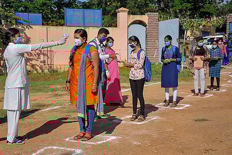 Students at an exam centre in Bengaluru