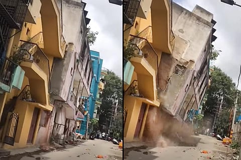 Video: Three-storey building in Bengaluru suddenly collapses, no casualties