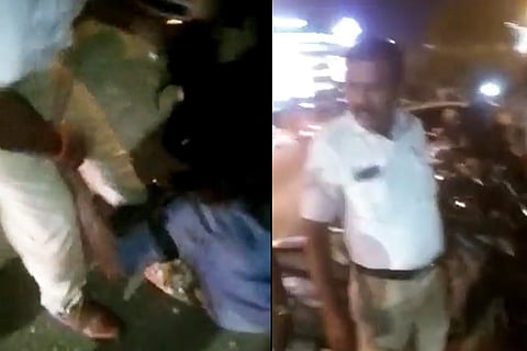A Bengaluru traffic cop assaulting a woman in public