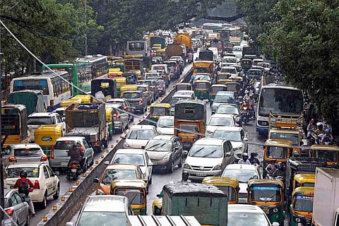 Vehicles stuck in Bengaluru traffic