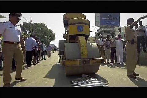 Watch: Bengaluru cops rip loud silencers from bikes, crush them with road roller