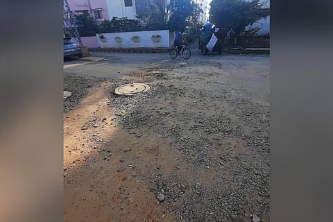 Damaged road in Gottigere