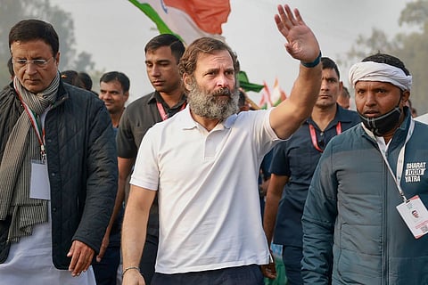 Congress leader Rahul Gandhi waving his hand