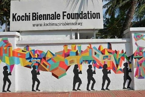 Image of a wall art in front of Kochi Biennale Foundation