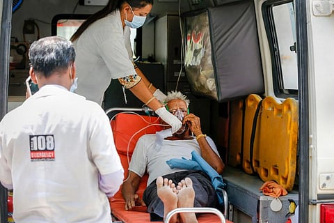 Patient waiting inside an ambulance in Tamil Nadu