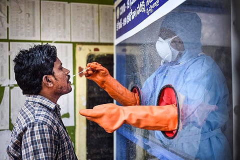 COVID test sample being collected in Vijayawada: Andhra Pradesh reports only one new COVID-19 case