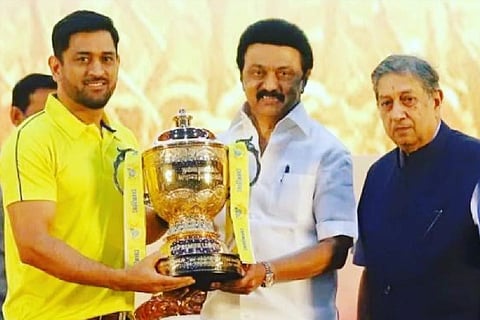 File picture of MK Stalin with MS Dhoni from 2021
