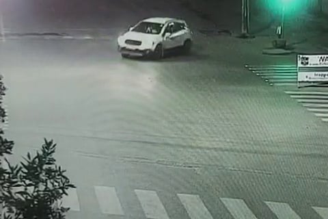A speeding car swerving out of control seen on CCTV