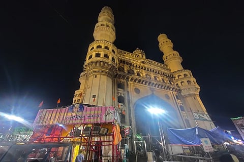 An image of Charminar with an extension of adjoining Bhagyalakshmi temple.