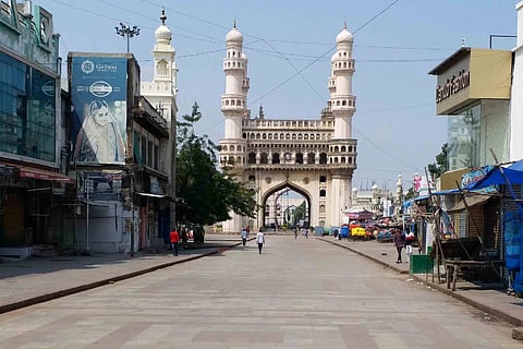 Road leading to the Charminar during the lockdown in Hyderabad in March 2020