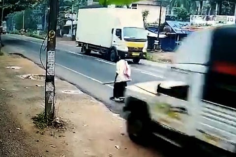 Screenshot of man escaping an accident in Kerala's Kollam