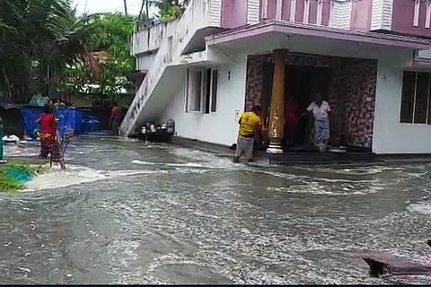 Houses inundated during coastal erosion in Chellanam