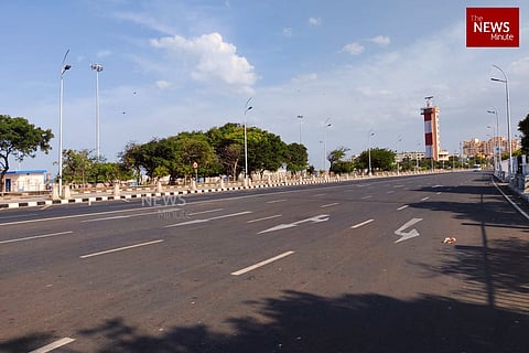 A stretch of the Marina beach road in Chennai in 2020 after lockdown