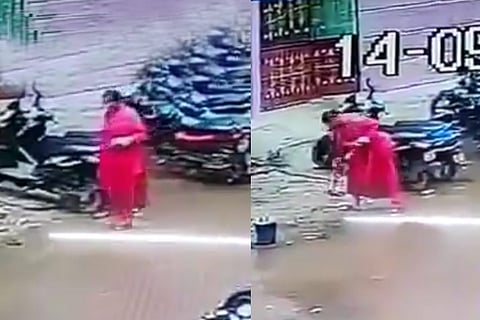 The CCTV footage shows a 35-year-old woman stepping on the live wires and falling down to the ground