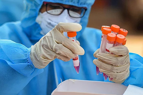 Medical professional sort samples into sample trays