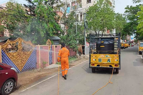 A sanitary worker undertaking containment efforts in Chennai