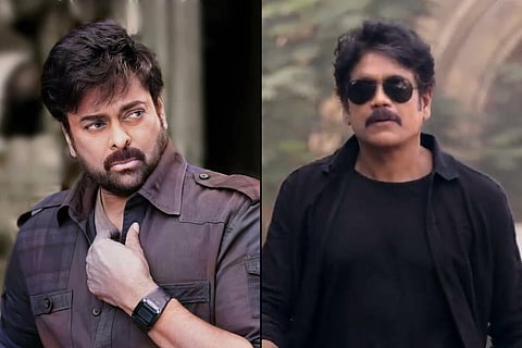 Actor Chiranjeevi on the left and actor Nagarjuna's still from the movie 'Wild Dog' on the right.