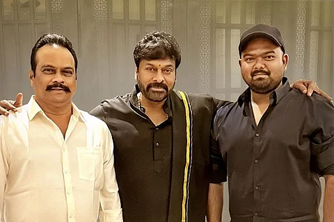 Actor Chiranjeevi, director Venky Kudumula and producer DVV Danayya are seen in the image.