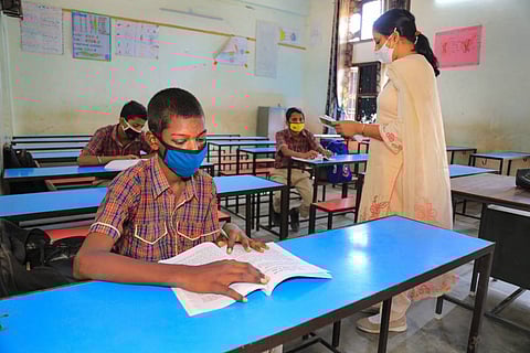 A classroom following COVID precautions