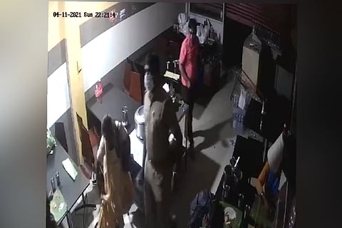 A sub inspector seen assaulting people at an eatery in Coimbatore in Tamil Nadu