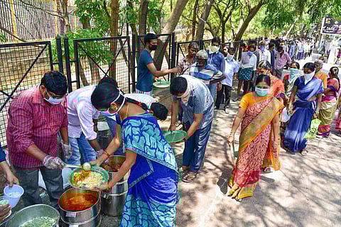 Community kitchen run by volunteers providing food during lockdown