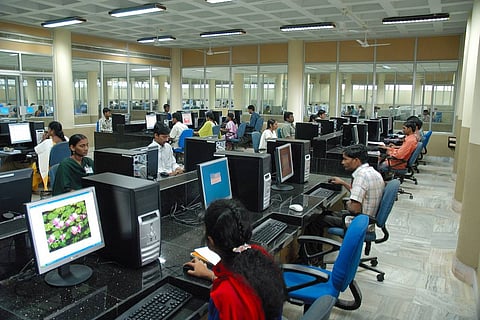 Students taking a computer based test