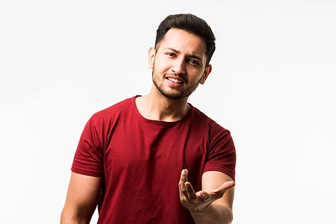 Confused man arguing about Hindi being national language