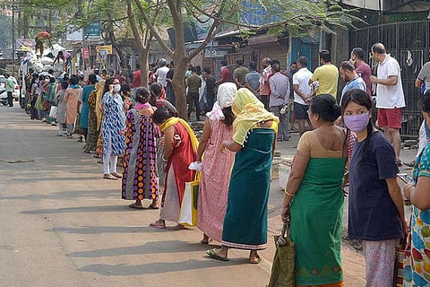 Queue for essentials in Guwahati during lockdown
