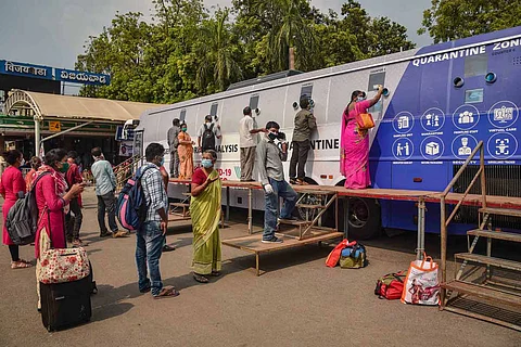 Mobile COVID sample collection bus in Vijayawada