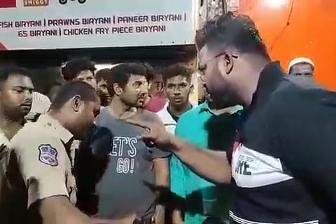 AIMIM GHMC corporator from Bholakpur Ghouseuddin Mohammed caught on cam abusing cops, Hyderabad police register case