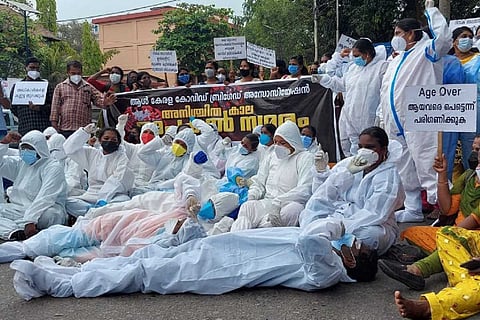 Covid Brigade members in protest