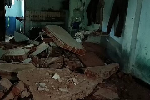 Debris strewn around the ground floor of a building after an LPG cylinder exploded in Hyderabad