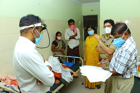 Khammam Police Commissioner Tafseer Iqbal checking on the victim