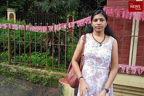 Deepa P Mohanan in front of MGU