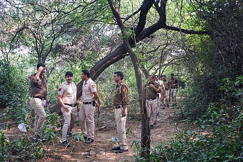 Delhi police conducting searches in forest area