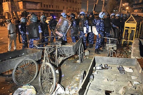 RAF personnel deployed to control the situation after violent clashes broke out during a Hanuman Jayanti procession at Jahangirpuri