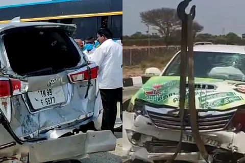 The damages to the convoy of Tamil Nadu Minister Velumani and Speaker Dhanapal