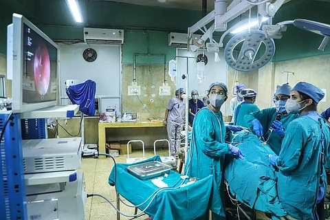Doctors perform a Diagnostic Nasal Endoscopy on a patient to detect Black Fungus