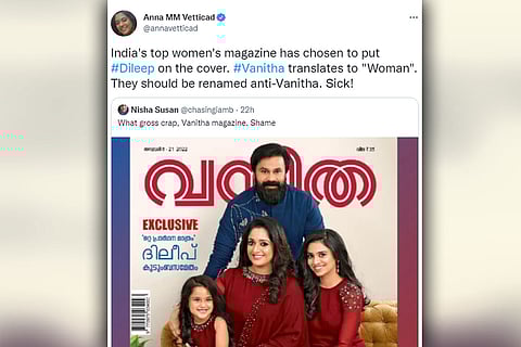 Screenshot of tweet with Vanitha magazine cover