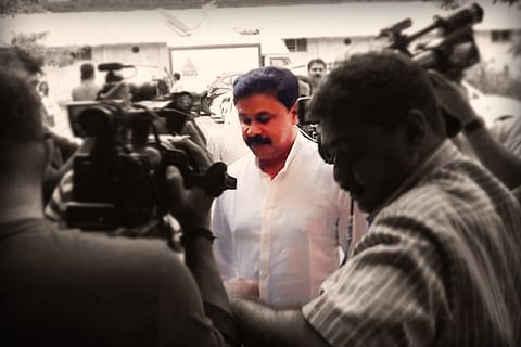 Dileep appearing at trial court in Kochi